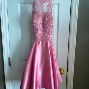 Blush Pink formal mini homecoming prom dress spaghetti strap embroidered size 4